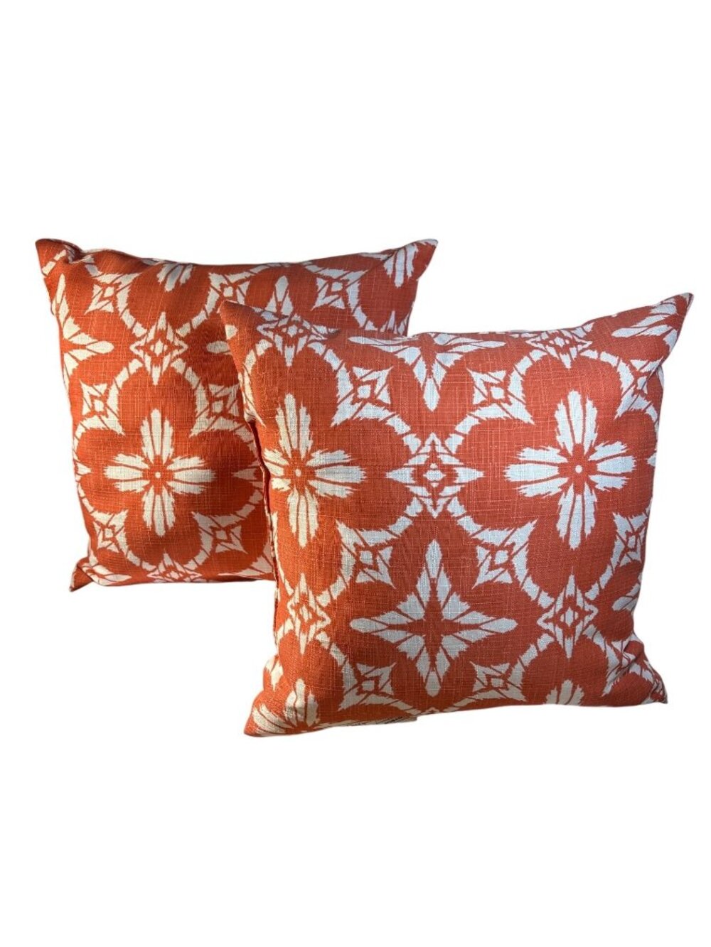 Henryka Throw Pillows Orange & White Floral Indoor Outdoor 14x14" Set of 2